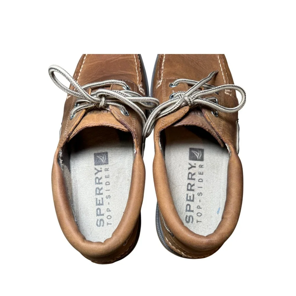 Sperry Top-Sider Boat Shoes Mens 9M Tan Brown Leather Moc Toe Deck Shoes STS1008